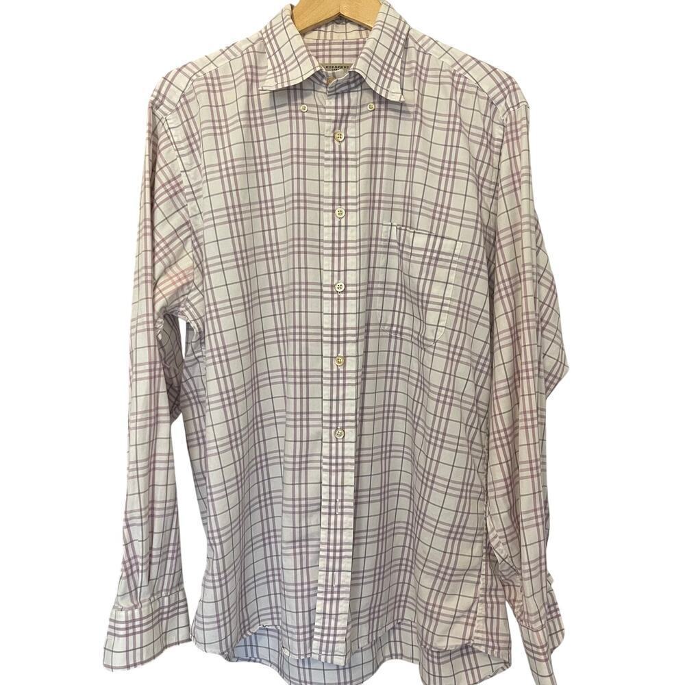 Burberry Men's Dress Button Down Plaid Shirt Size Large Made in USA